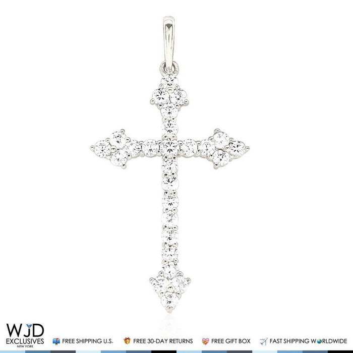 14K Gold Yellow White 0.70Ct CZ Cross Religious Pendant 1.2"