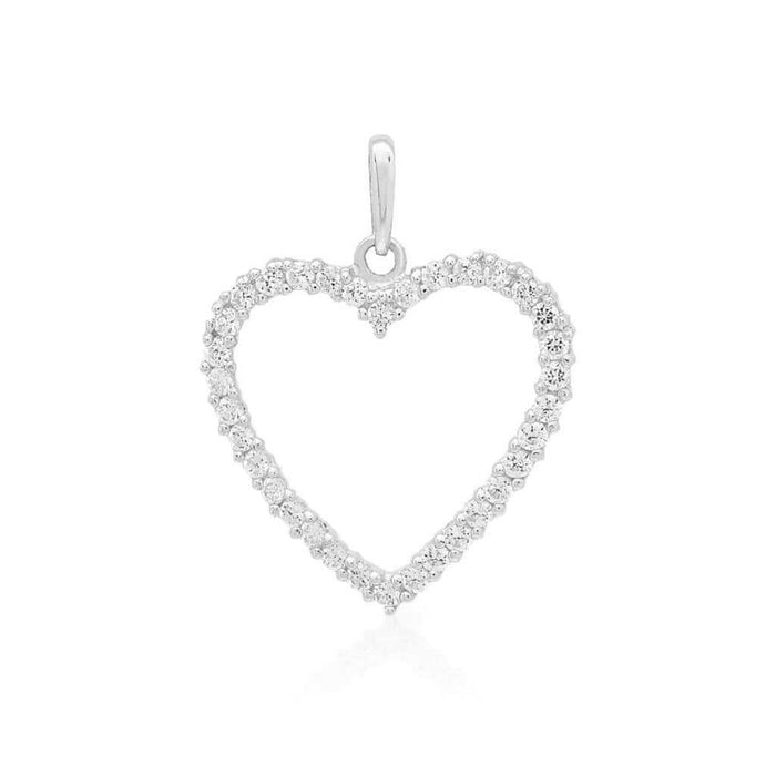 14K Yellow Gold White Gold 0.75Ct CZ Open Heart Pendant 0.8"