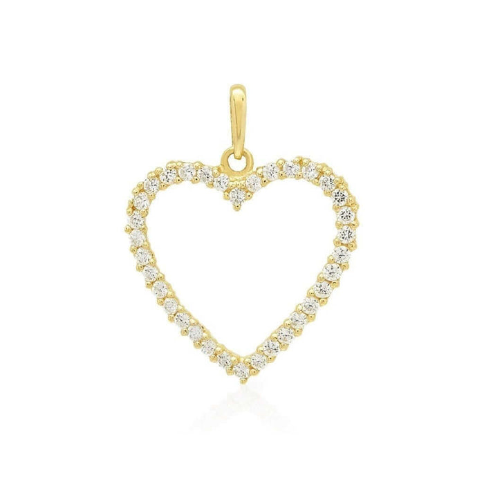14K Yellow Gold White Gold 0.75Ct CZ Open Heart Pendant 0.8"