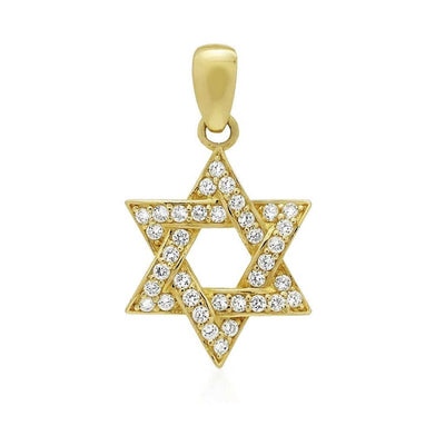 14k Yellow Gold 0.75Ct CZ Star Of David Religious Pendant