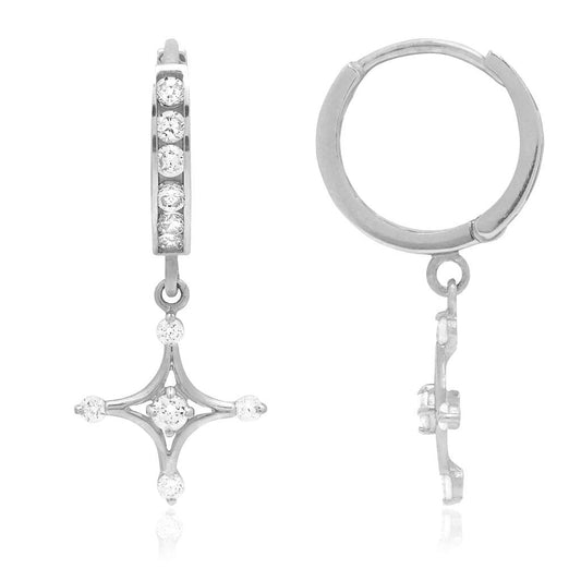 0.80Ct CZ 25mm Huggie Hoop  Earrings 14K Real White Gold