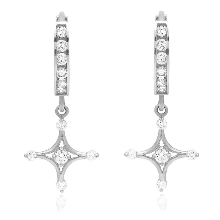 0.80Ct CZ 25mm Huggie Hoop Earrings 14K Real White Gold