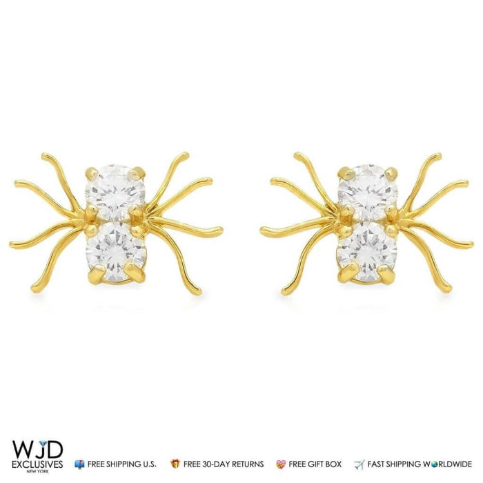 0.80Ct CZ Small Spider Stud Earrings 14k Yellow Gold 0.3"
