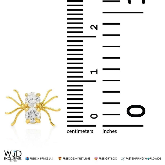 0.80Ct CZ Small Spider Stud Earrings 14k Yellow Gold 0.3"