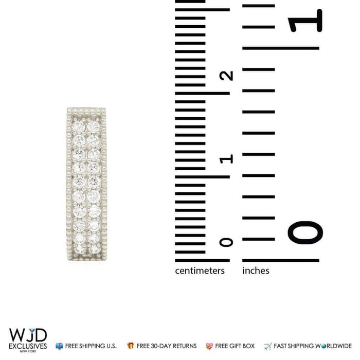 0.80Ct Double-Row CZ Huggie Hoop Earrings 14K White Gold 0.7"