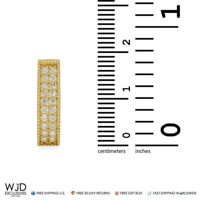 14K Yellow Gold Double-Row CZ Huggie Hoop Wavy Earrings