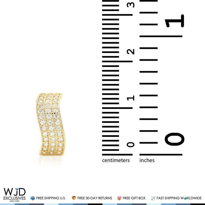 0.80Ct Triple-Row CZ Huggie Hoop Wavy Earrings 14K Gold 0.5" Size Chart