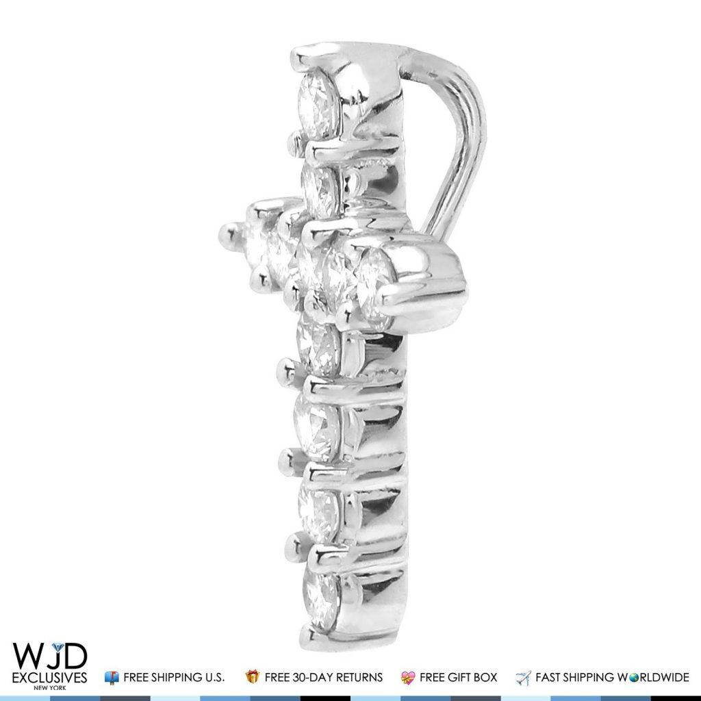 1Ct Real Diamond Religious Cross Pendant 14K White Gold