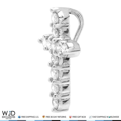 1Ct Real Diamond Religious Cross Pendant 14K White Gold