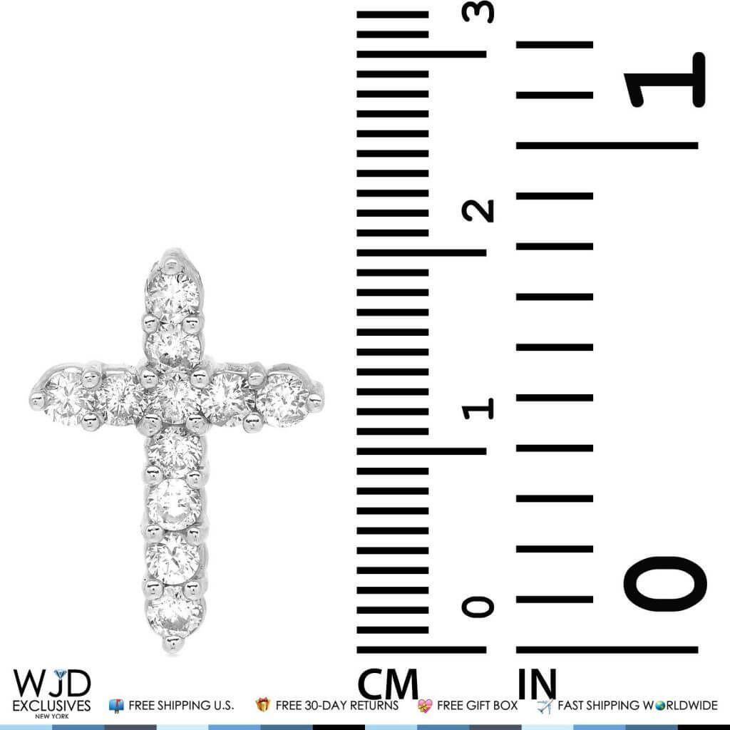 1Ct Natural Diamond Religious Cross Pendant 14K White Gold