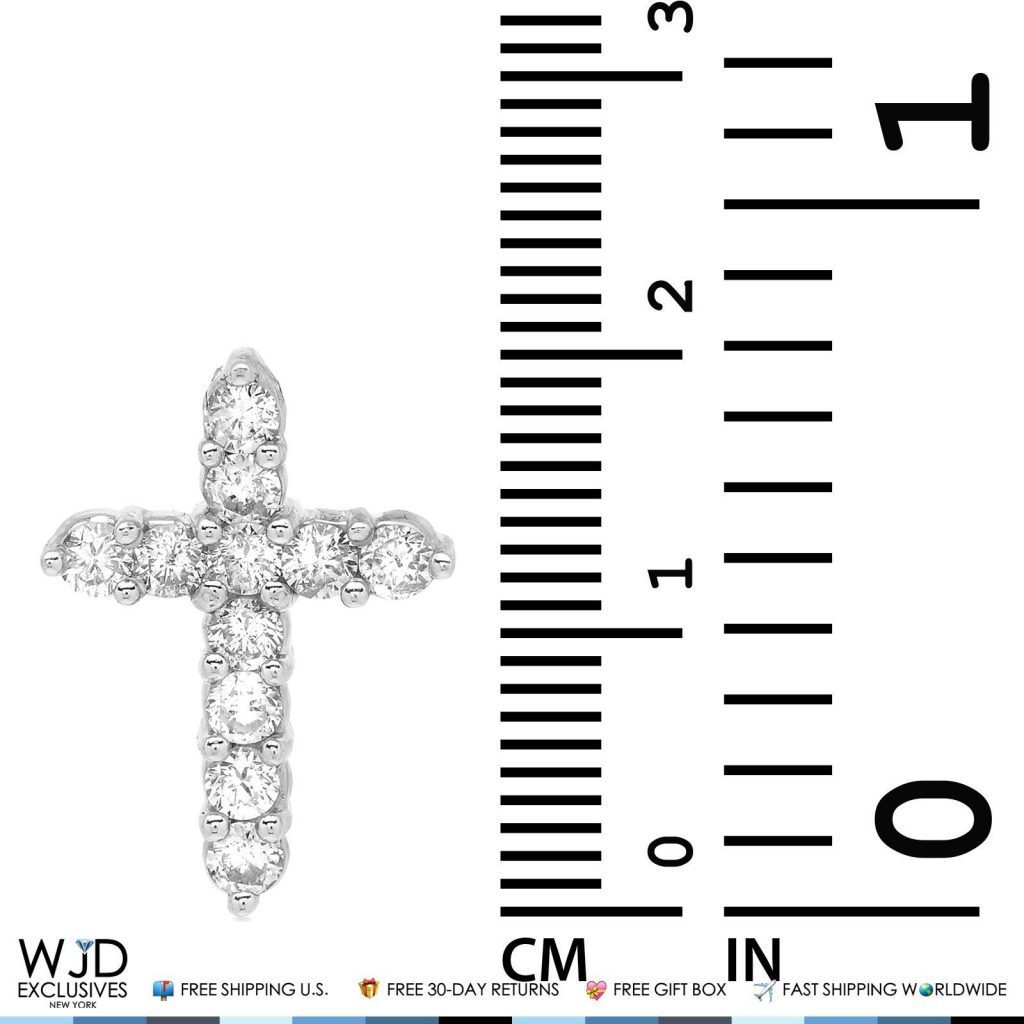 1Ct Real Diamond Religious Cross Pendant 14K White Gold