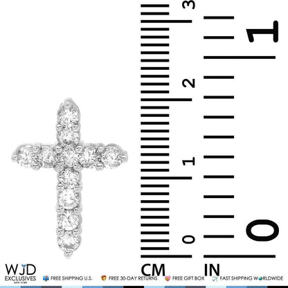 1Ct Real Diamond Religious Cross Pendant 14K White Gold
