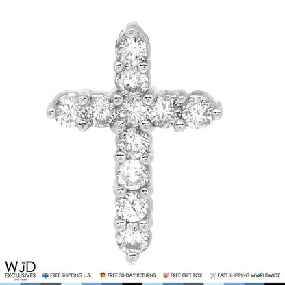 1Ct Real Diamond Religious Cross Pendant 14K White Gold