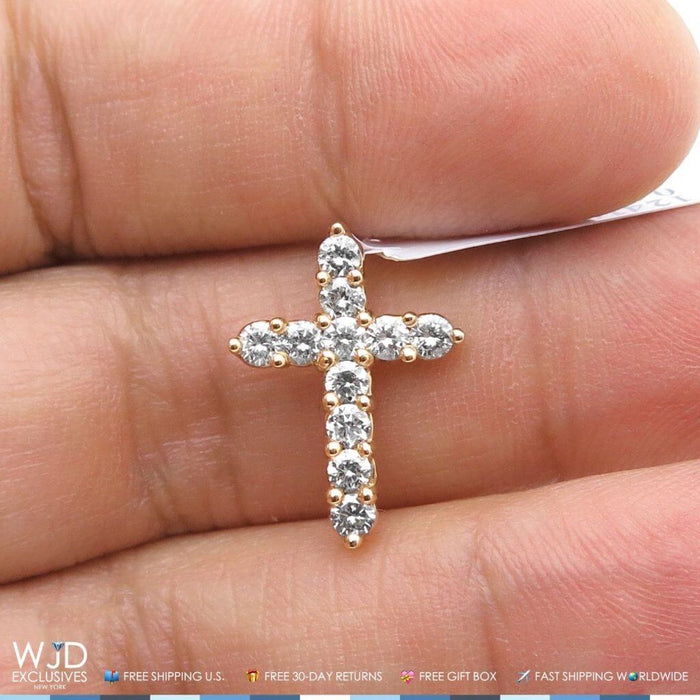 1CT Natural Diamond 14K Yellow Gold Religious Cross Pendant
