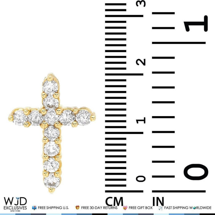 1CT Natural Diamond 14K Yellow Gold Religious Cross Pendant