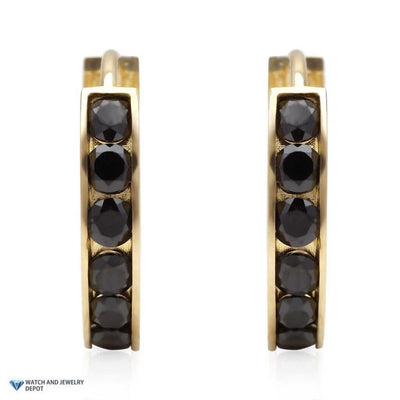 14k Yellow Gold 0.8Ct Black CZ Huggie Hoop Earrings 0.5"