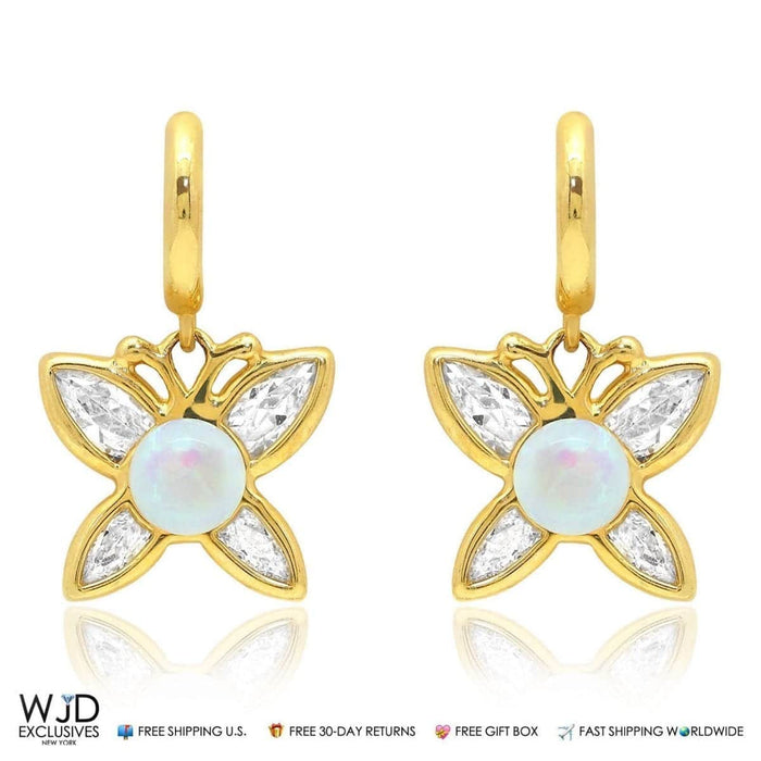 0.8Ct CZ Opal Butterfly Earrings 14K Yellow Gold