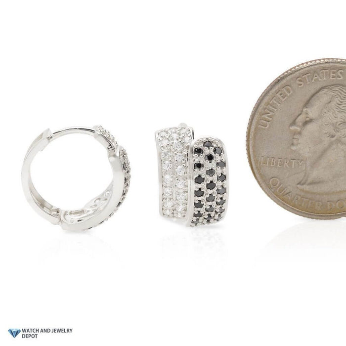 1CTW CZ White and Black 14K White Gold Huggie Hoop Earrings