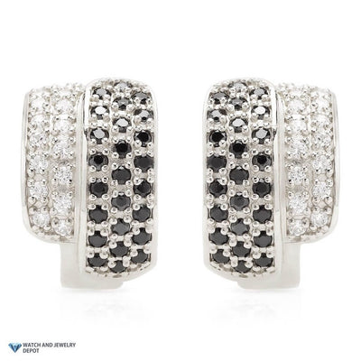 1CTW CZ White and Black 14K White Gold Huggie Hoop Earrings