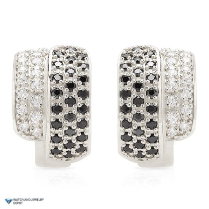 1CTW CZ White and Black 14K White Gold Wide Huggie Hoop Earrings