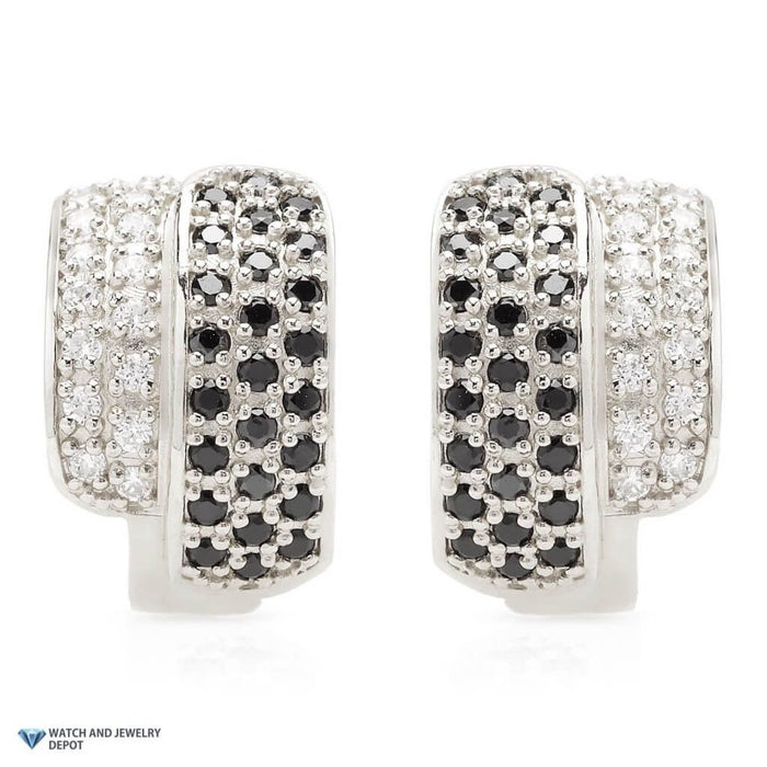1CTW CZ White and Black 14K White Gold Huggie Hoop Earrings