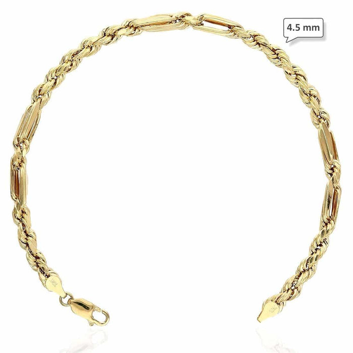 10K Yellow Gold Diamond-Cut Milano 4.5-8mm Figaro Rope Bracelet (Hollow) 8.5"