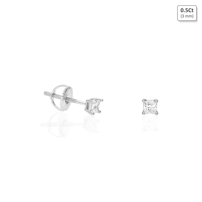 925 Sterling Silver Princess-Cut CZ Solitaire Screw Back Stud Earrings 0.5CT-6CT