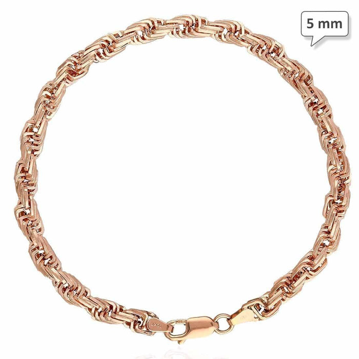 10K Rose Gold 5-8mm Square Rope Bracelet (Hollow) 8"-9"