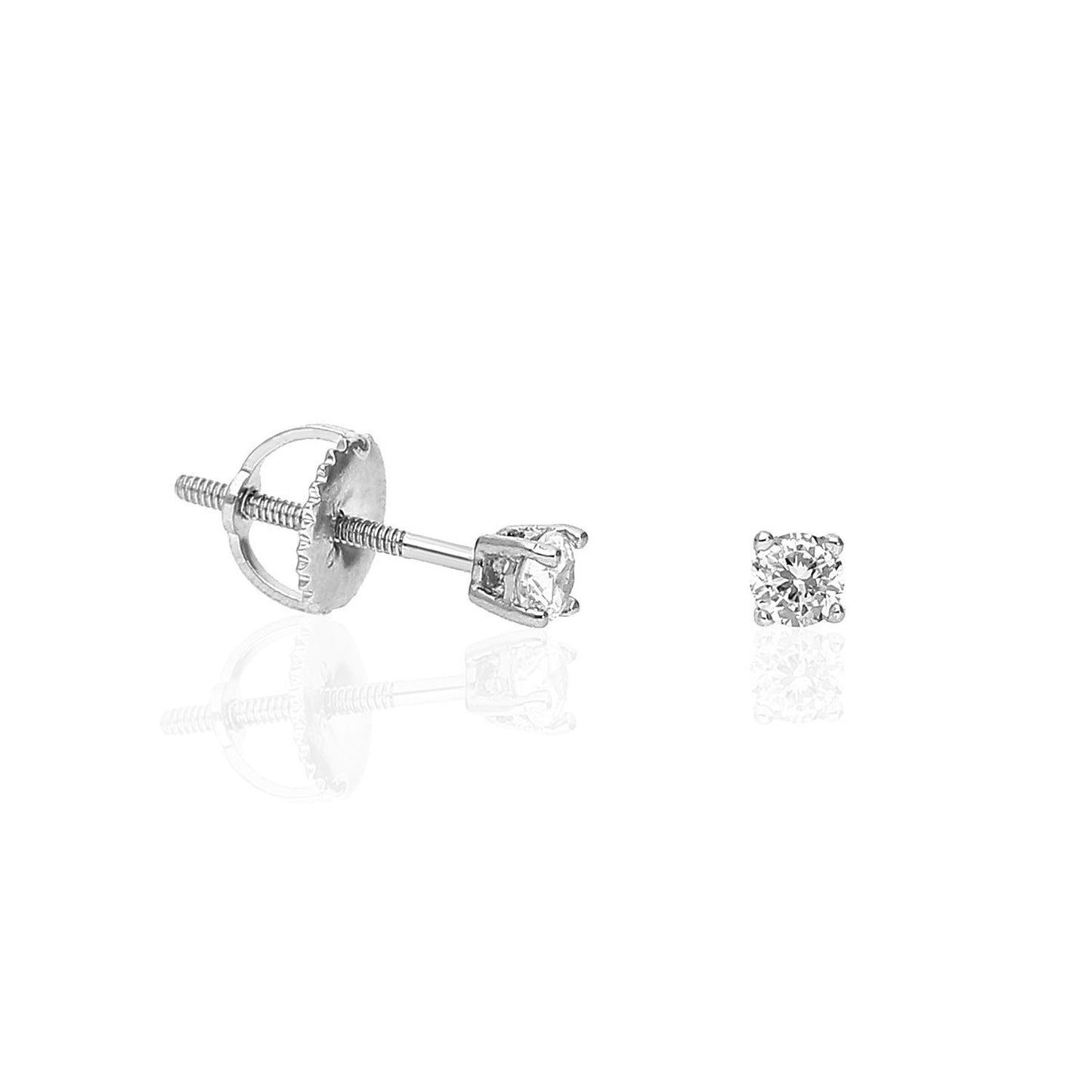 925 Sterling Silver Round CZ Solitaire Screw Back Stud Earrings