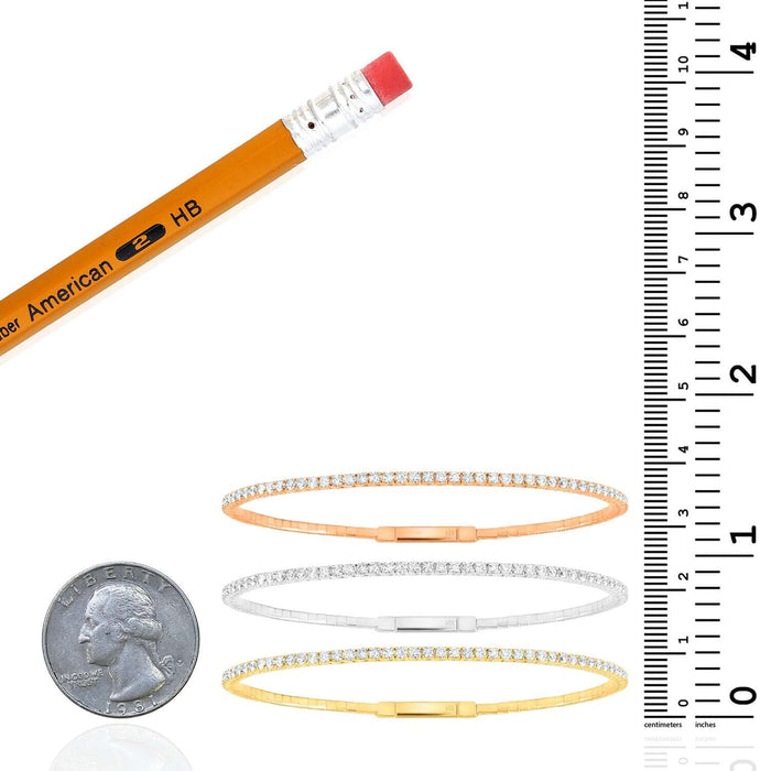 1.60CTW Natural Diamond 14K Yellow White Rose Gold 1.8mm Bangle Bracelet 6.75" - WJD Exclusives