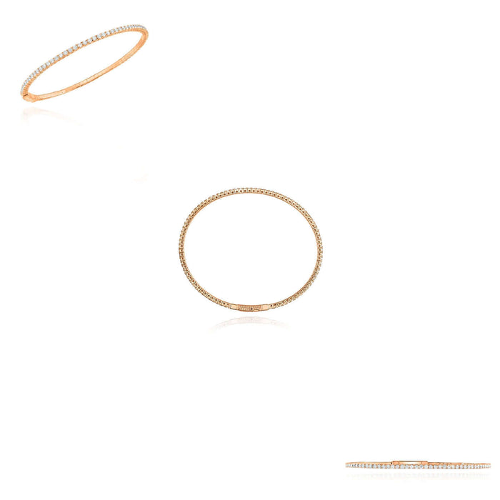 1.60CTW Natural Diamond 14K Yellow White Rose Gold 1.8mm Bangle Bracelet 6.75" - WJD Exclusives