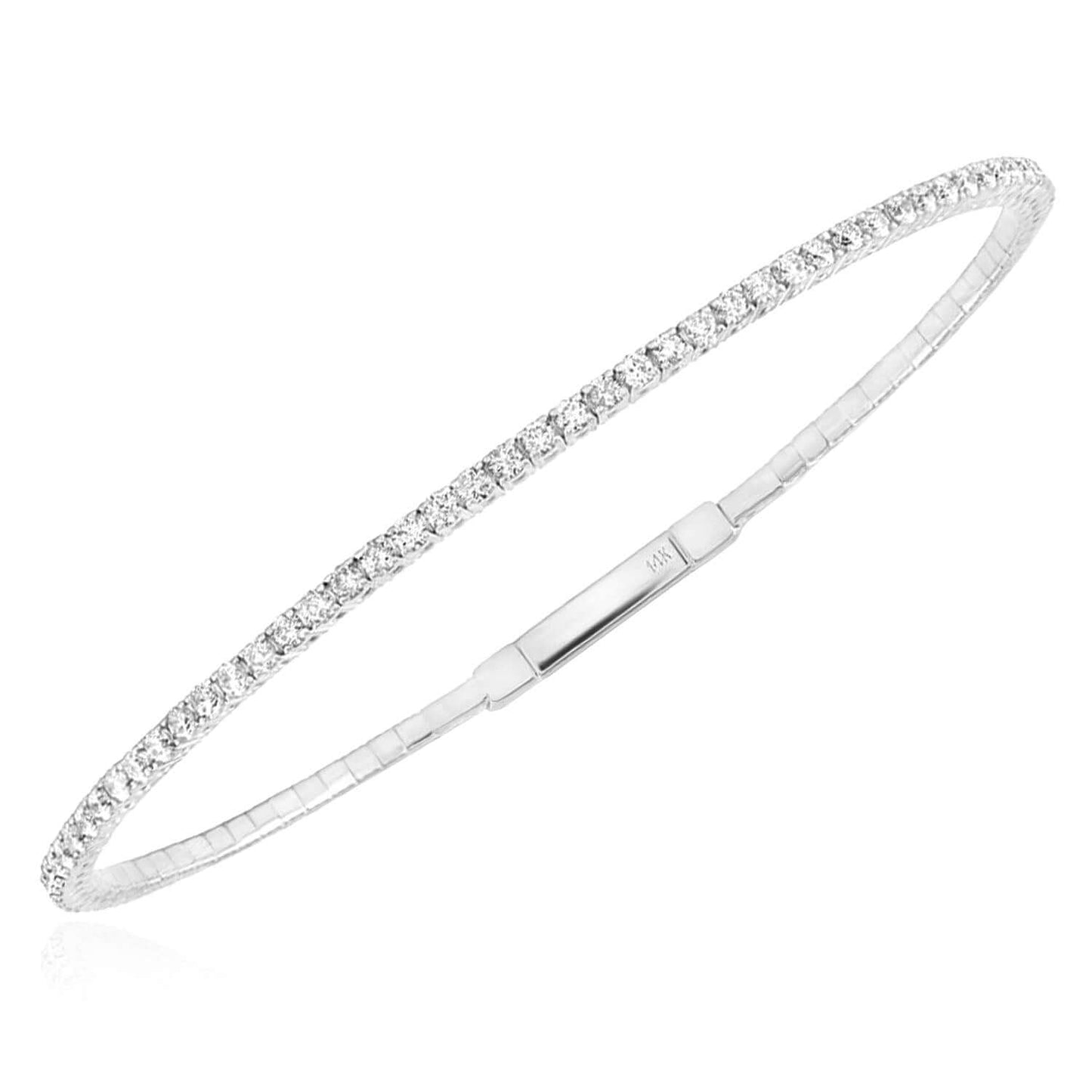 1.60CTW Natural Diamond 14K Yellow White Rose Gold 1.8mm Bangle Bracelet 6.75" - WJD Exclusives
