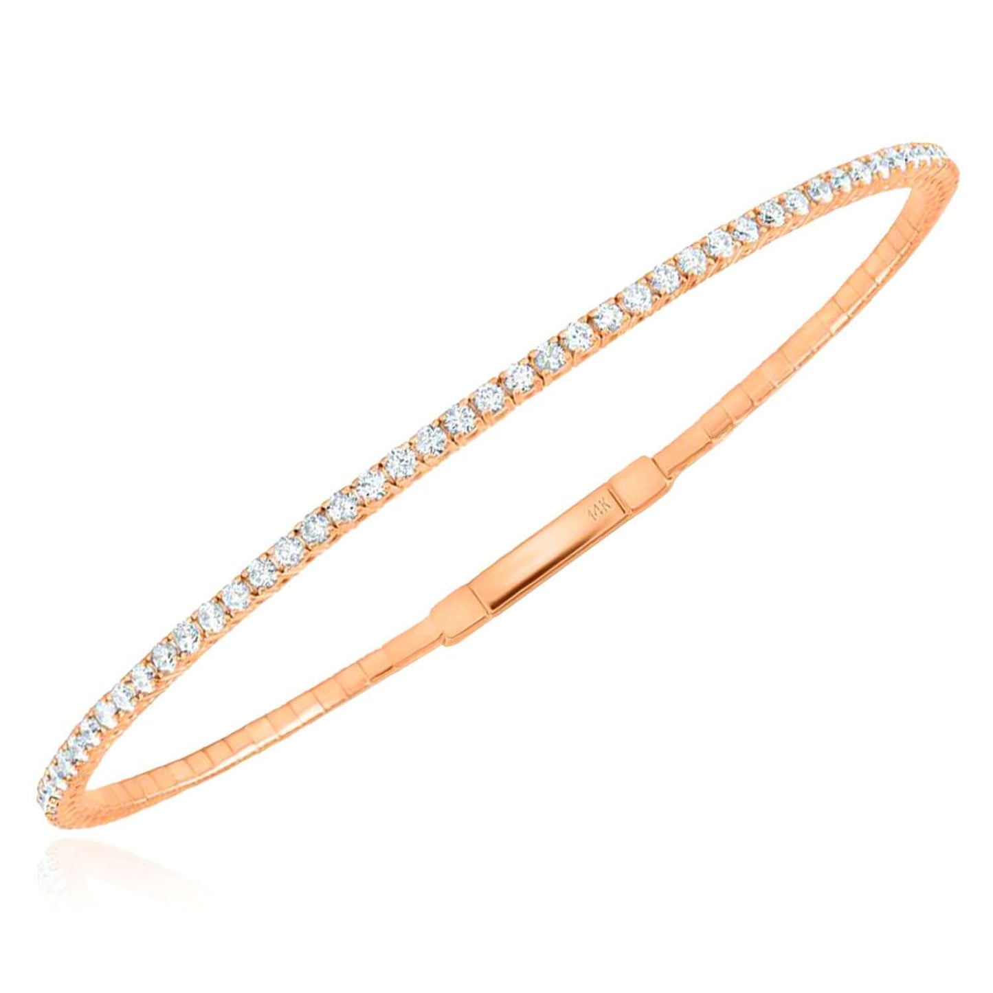 1.60CTW Natural Diamond 14K Yellow White Rose Gold 1.8mm Bangle Bracelet 6.75" - WJD Exclusives