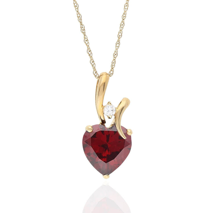 14K Yellow Gold CZ And Heart Shape Birthstone Pendant w/ 18" Chain