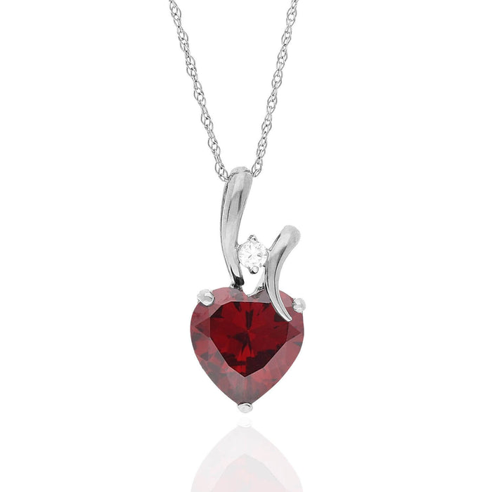 14K White Gold CZ And Heart Shape Birthstone Pendant w/ 18" Chain