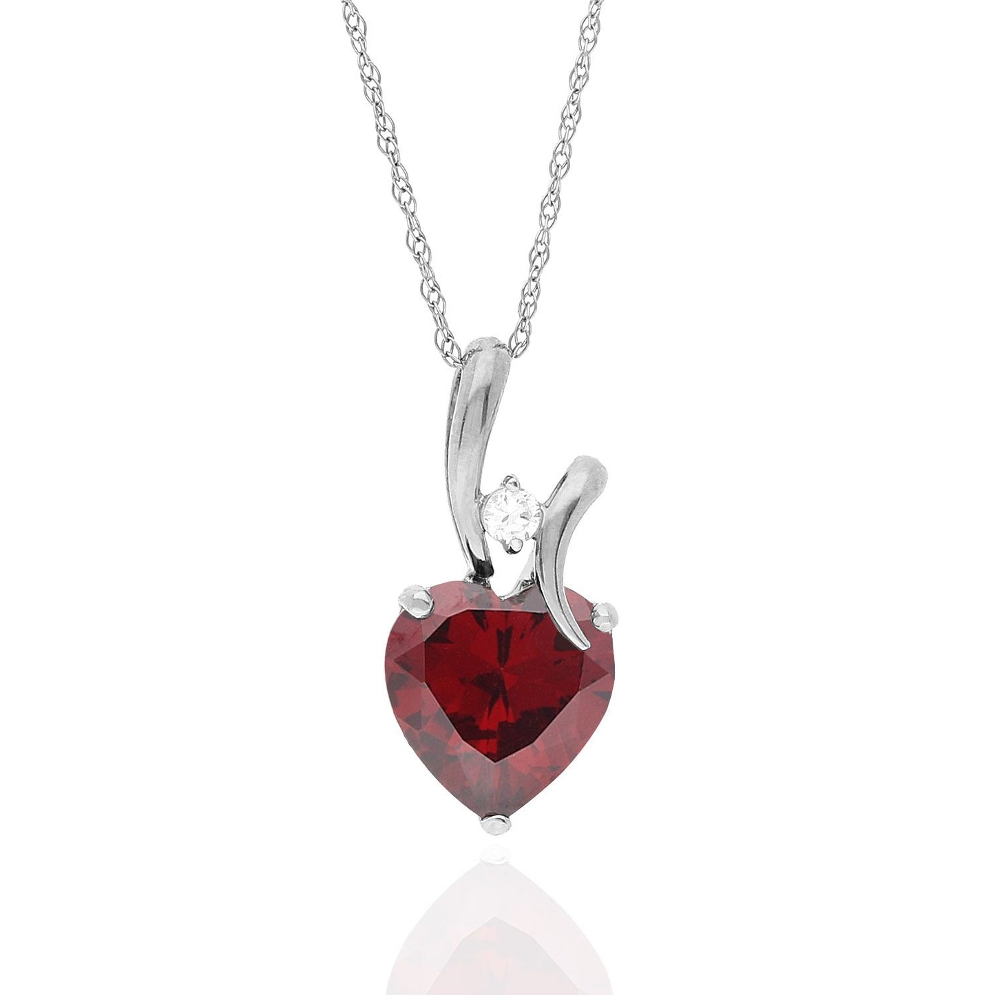 14K White Gold Cubic Zirconia And Heart Shape Birthstone Pendant w/ 18" Chain