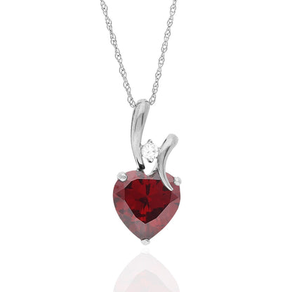 14K White Gold Cubic Zirconia And Heart Shape Birthstone Pendant w/ 18" Chain