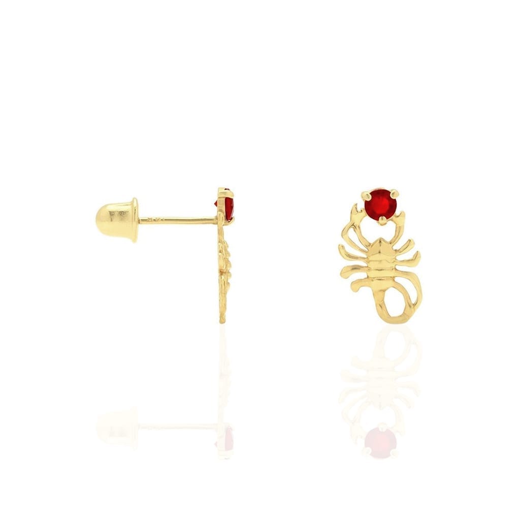 14K Yellow Gold Round Simulated Birthstone Scorpion Screw Back Stud Earrings
