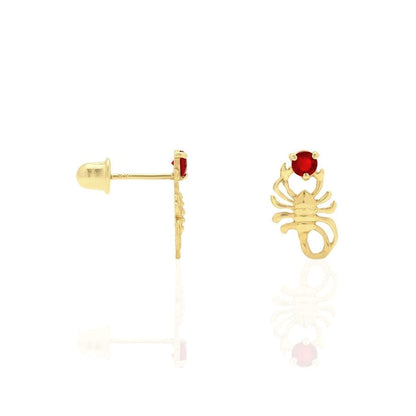 14K Yellow Gold Round Simulated Birthstone Scorpion Screw Back Stud Earrings