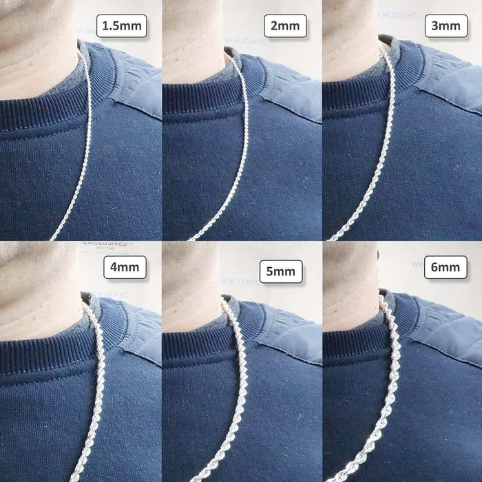 10K White Gold 5mm Diamond-Cut Rope Chain (Solid Links) 20"-26"