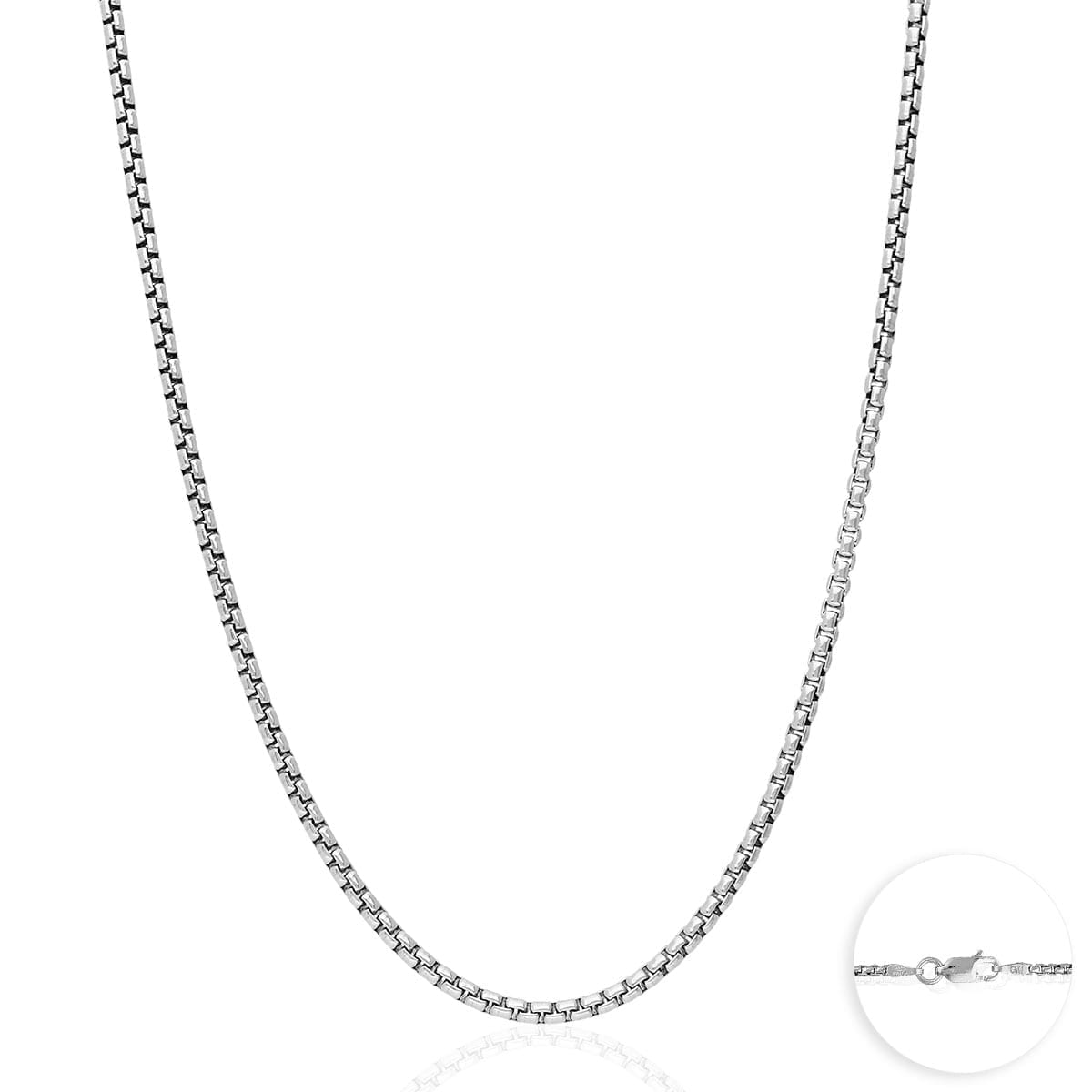 925 Sterling Silver Rhodium Italian Solid Round Box  Chain 0.85-3.7mm 16-30"