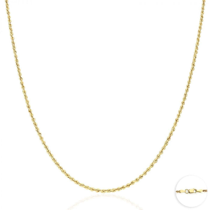 Real 10K Gold 1.8mm-9mm Rope Chain (Hollow) 16"-30"