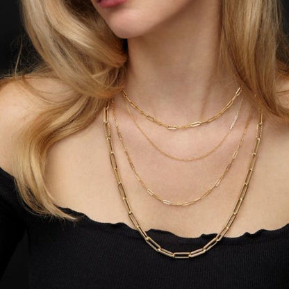 14K White Gold 1.5mm Hollow Paperclip Chain Necklace 16"-24"