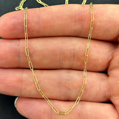 14K Gold 1.5mm Paperclip Chain 16"-24"