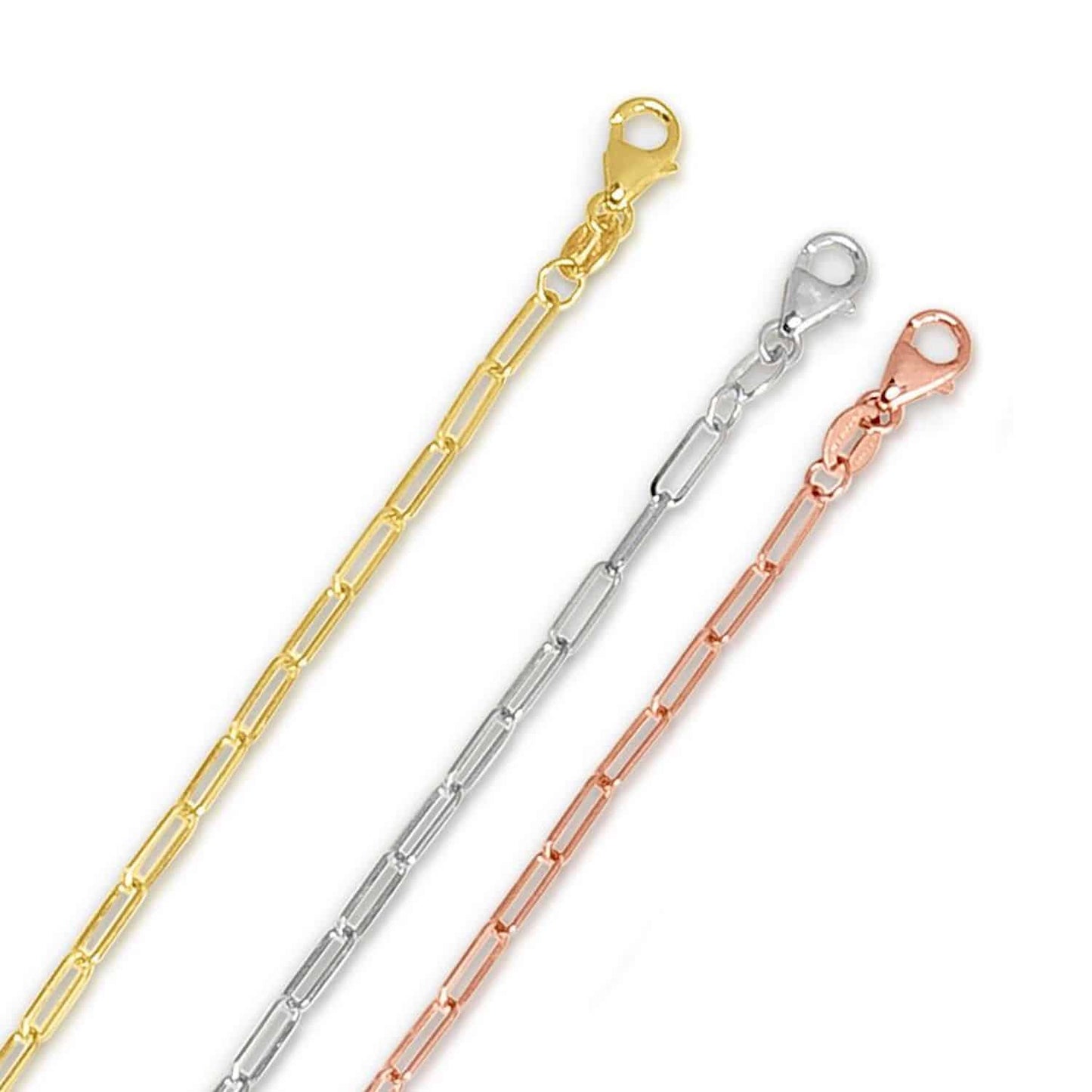 14K White Gold 2.1mm Hollow Paperclip Chain Necklace 16"-24"
