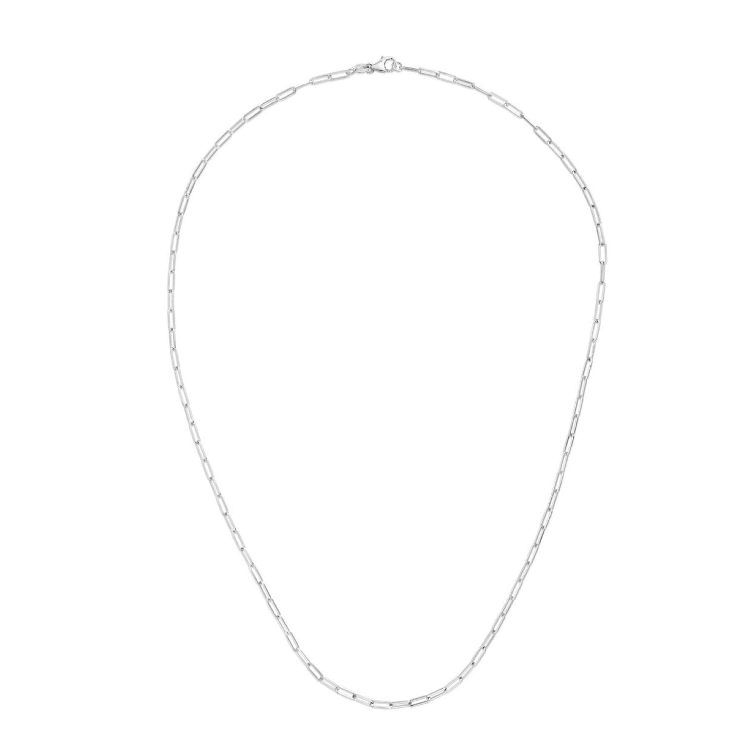14K White Gold 2.1mm Hollow Paperclip Chain Necklace 16"-24"