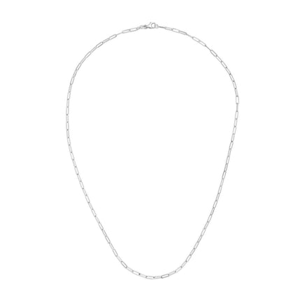 14K White Gold 2.1mm Hollow Paperclip Chain Necklace 16"-24"