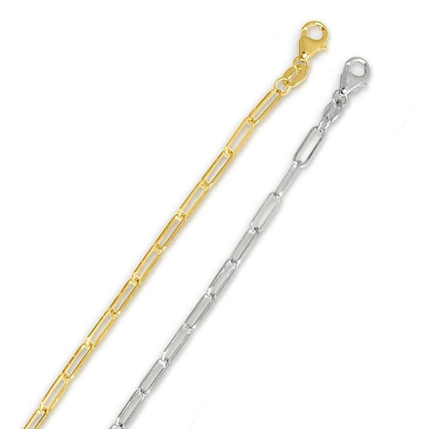 14K White Gold 2.5mm Hollow Paperclip Chain Necklace 18"-24"