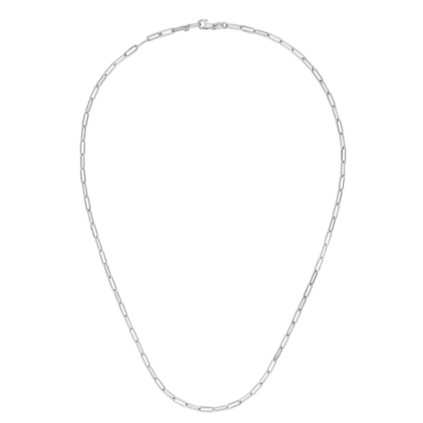 14K White Gold 2.5mm Hollow Paperclip Chain Necklace 18"-24"