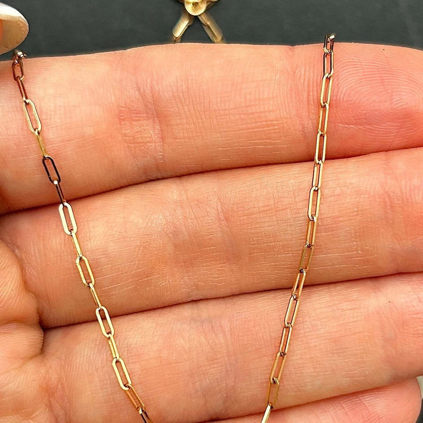 14K Rose Gold 1.5mm Hollow Paperclip Chain Necklace 16"-24"